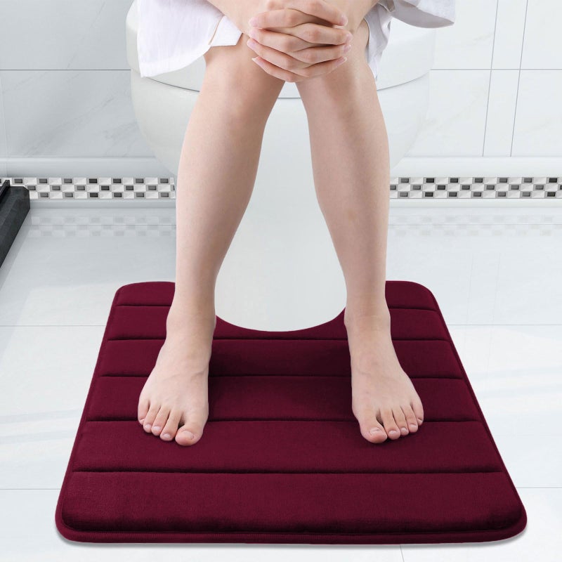 Buganda Memory Foam U-Shaped Contour Toilet Rugs, Non Slip Absorbent, Thick Soft Washable Bathroom Mat, Floor Carpet Bath Rugs Mat for Toilet Base (24" x 20", Burgundy) - Image 3